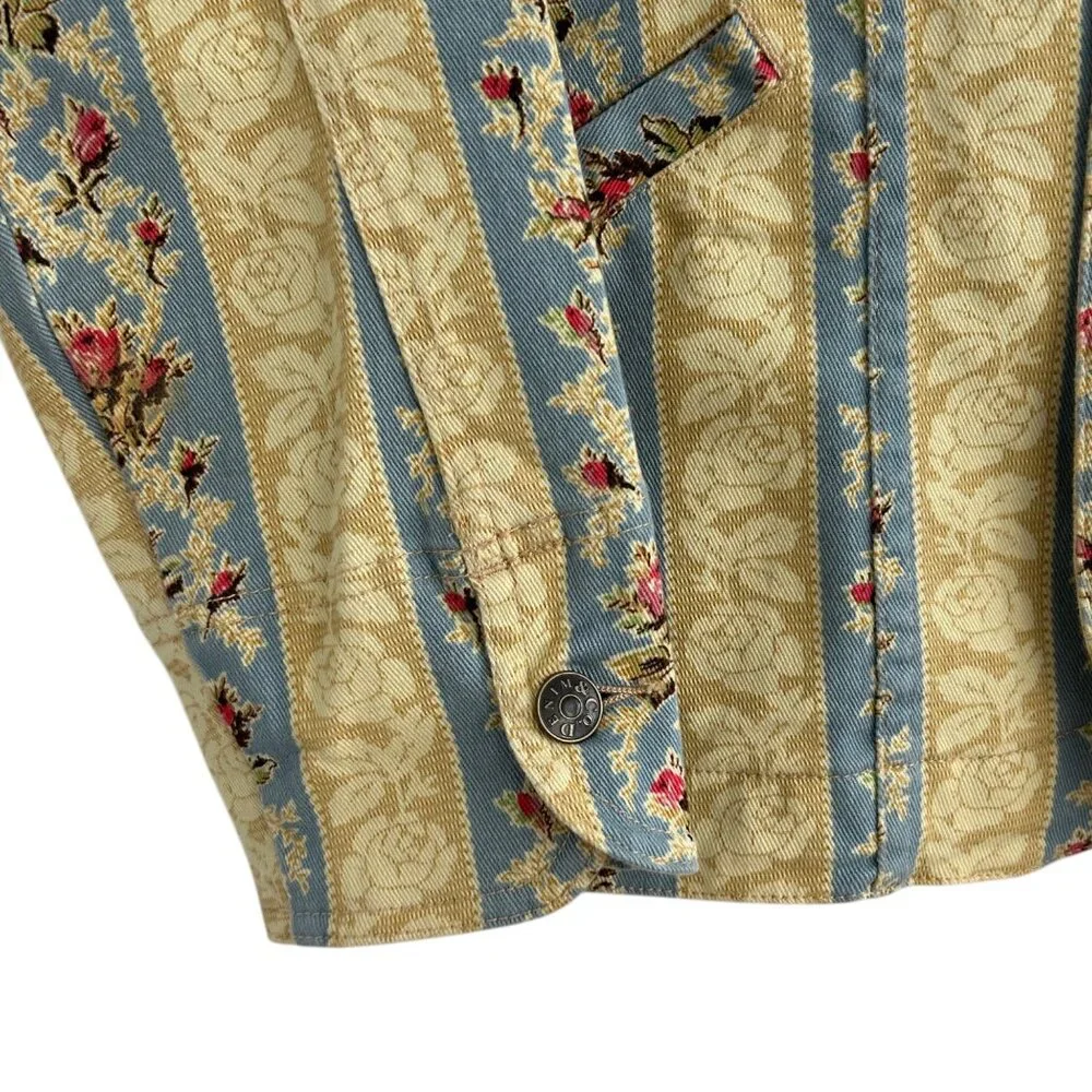 Denim & Co Vintage Striped Floral Denim Jean Jacket (M)
